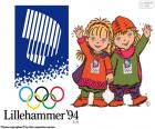 Logotipo e mascotes Haakon e Kristin dos Jogos Olímpicos de Lillehammer 1994, Noruega. A presença de 1737 atletas de 67 países