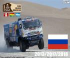 Eduard Nikolaev, Evgeny Yakovlev e Vladimir Rybakov campeões em caminhão Dakar 2018, seu terceiro Dakar (2013, 2017 e 2018)