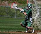 Um goleiro de Lacrosse. Esporte originário dos nativos norteamericanos