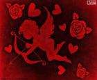 Cupido, corações e rosas