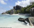 Praia de Anse Source d'Argent na parte oeste da ilha de La Digue, Seychelles