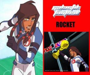 Puzle Rocket é o capitão da equipa de futebol Galáctico Snow-Kids com o número 5