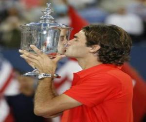 Puzle Roger Federer com um troféu