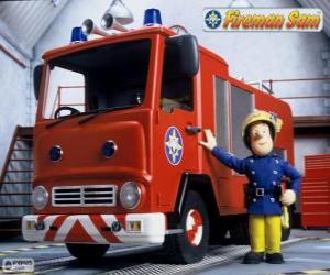 Puzle Sam ao lado de Júpiter, o carro de bombeiros