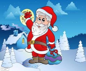 Puzle Santa Claus em uma paisagem de neve