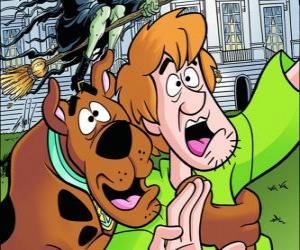 Puzle Scooby-Doo e seu amigo Salsicha fugindo assustados