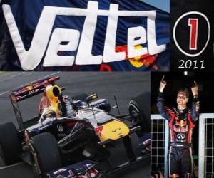 Puzle Sebastian Vettel, Campeão Mundial de F1 de 2011, com a Red Bull Racing, é o mais jovem campeão mundial