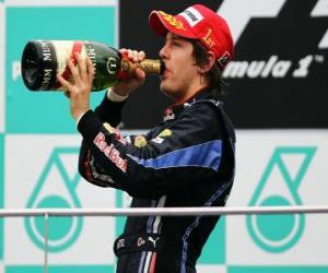 Puzle Sebastian Vettel celebra sua vitória em Sepang, na Malásia Grand Prix (2010)