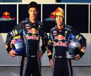 Puzle Sebastian Vettel e Mark Webber, pilotos da Red Bull Racing Scuderia