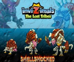 Puzle Shellshocked, última evolução. Invizimals Tribos Perdidas. Uma excêntrica criatura mágica que vive sozinha nas cavernas