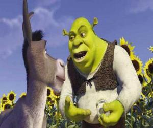 Puzle Shrek, o ogro, com o seu amigo Burro