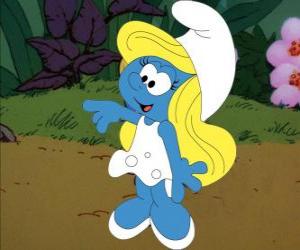 Puzle Smurfette caminhando na floresta