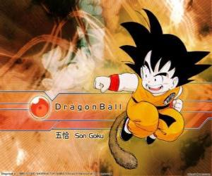 Puzle Son Goku Saiyan é uma criança que cresceu nas montanhas de aprender artes marciais de seu avô e tem uma peculiaridade: sua cauda.