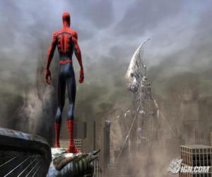 Puzle Spiderman, o homem-aranha, no topo de um edifício pelo controle da cidade