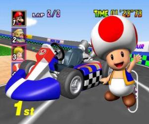 Puzle Toad avec un kart. Toad est un citoyen du Royaume Champignon et loyal serviteur de la princesse Peach