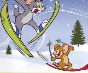 Puzle Tom e Jerry na neve com esquis