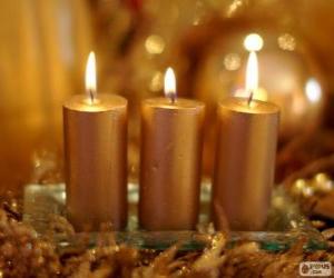 Puzle Três velas de Natal dourado