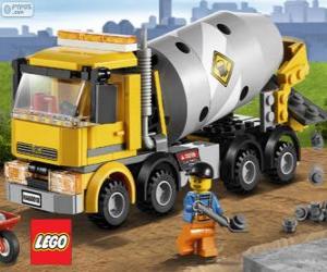 Puzle Um caminhão betoneira e um trabalhador da construção civil, Lego City