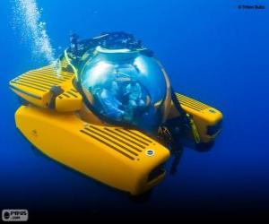 Puzle Um pequeno submarino no fundo do mar