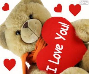 Puzle Urso de peluche com corações para Dia dos Namorados