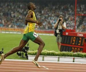Puzle Usain Bolt vencedor na linha de acabamento