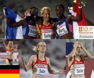 Puzle Verena Sailer campeão 100m, e Myriam Soumaré Mang Véronique (2 e 3) do Campeonato Europeu de Atletismo de Barcelona 2010