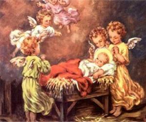 Puzle Vários anjos com o bebê Jesus