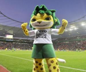 Puzle Zakumi o mascote da Copa de 2010, um leopardo bonita e simpática com cabelos verdes